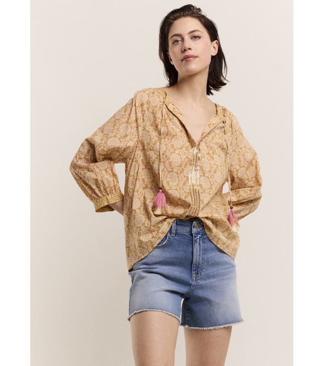 Summum Woman Top Blockprint 732 Soft camel