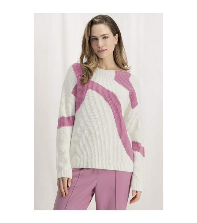 Yaya Sweater with jacquard Bone white dessin