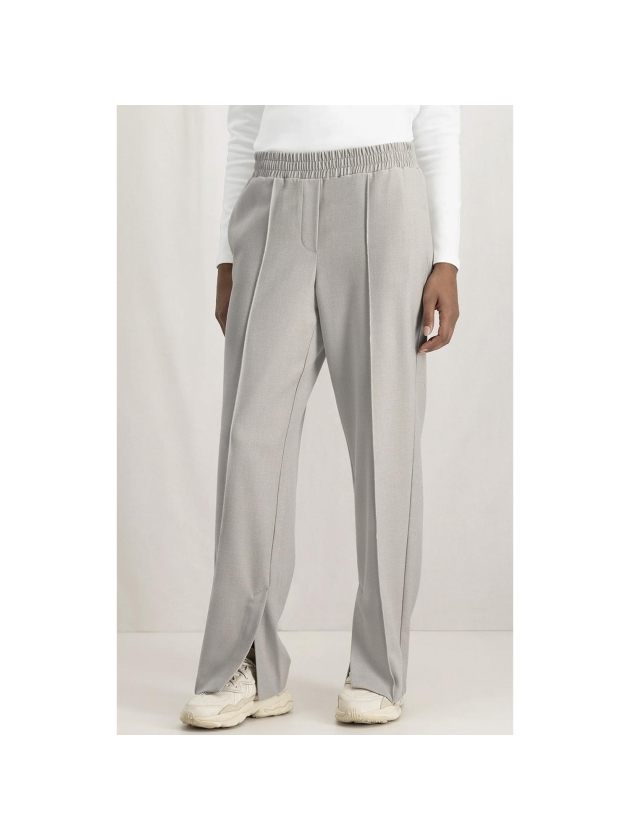 Yaya Soft woven wide leg trousers w Silver linning beige melange