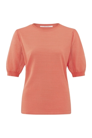 Yaya Fine yarn puff sleeve sweater Peach echo orange
