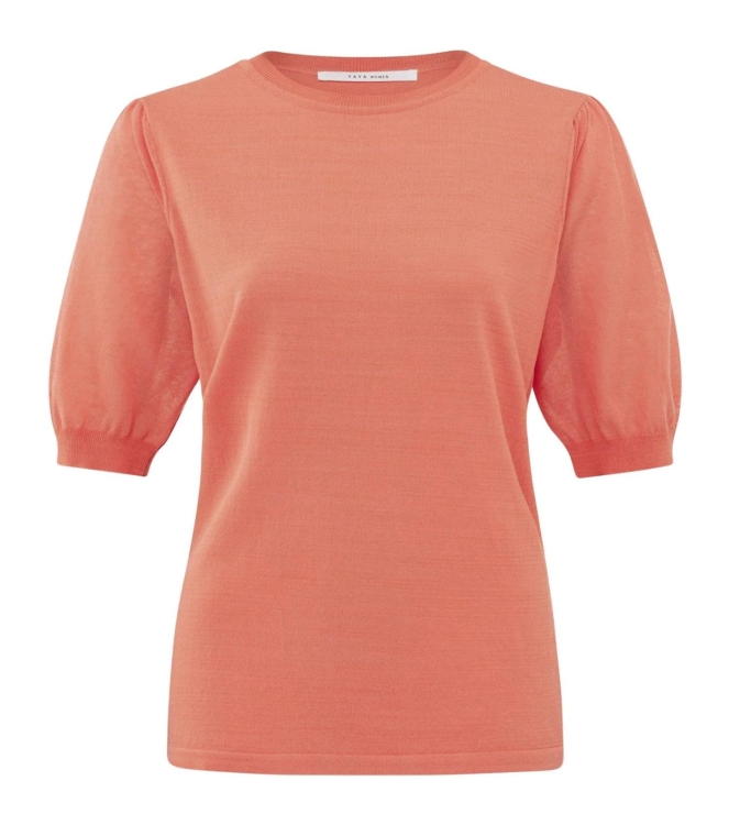 Yaya Fine yarn puff sleeve sweater Peach echo orange