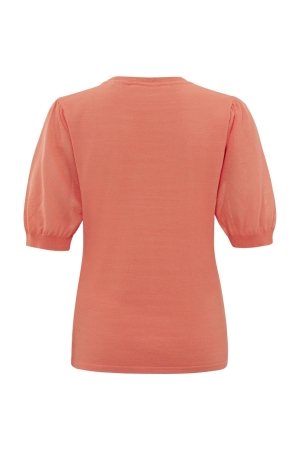 Yaya Fine yarn puff sleeve sweater Peach echo orange