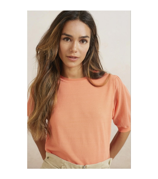 Yaya Fine yarn puff sleeve sweater Peach echo orange