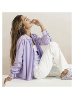 Yaya Oversized blouse w. functional Bougainvillea purple