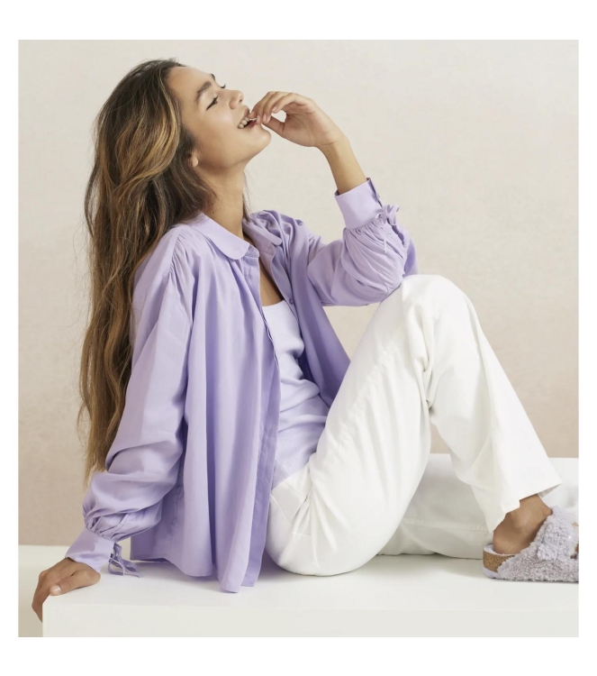 Yaya Oversized blouse w. functional Bougainvillea purple