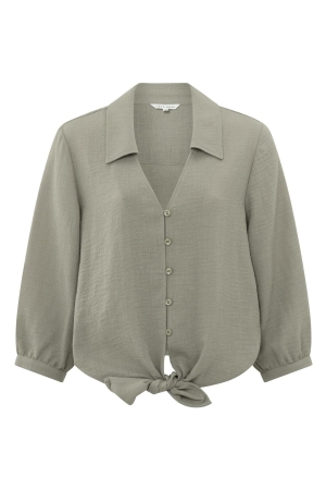 Yaya Knotted cropped blouse Army green