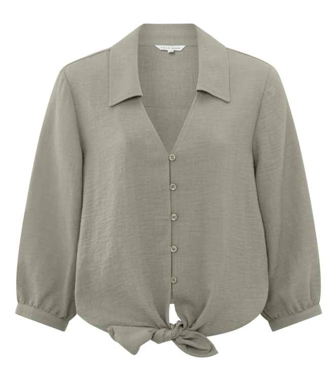 Yaya Knotted cropped blouse Army green