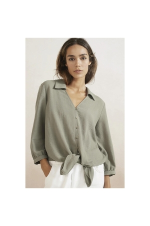 Yaya Knotted cropped blouse Army green