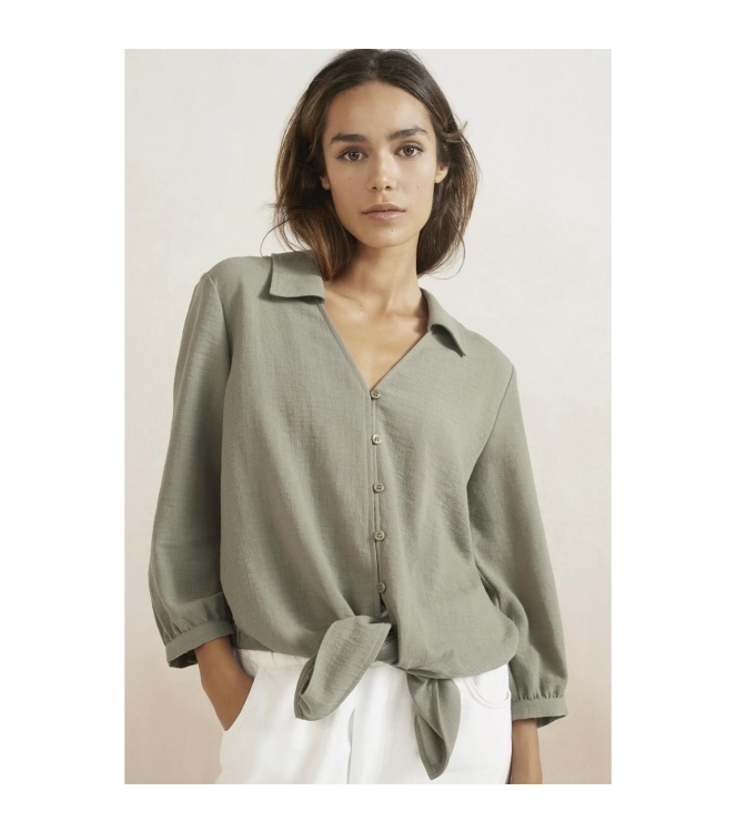 Yaya Knotted cropped blouse Army green
