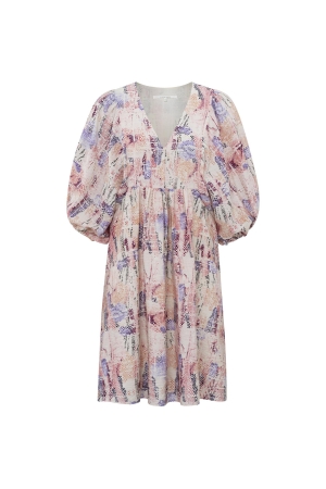 Yaya Printed dress w. ballon slv Flamingo plume pink dessin