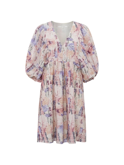Yaya Printed dress w. ballon slv Flamingo plume pink dessin