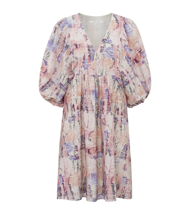Yaya Printed dress w. ballon slv Flamingo plume pink dessin