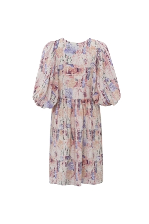 Yaya Printed dress w. ballon slv Flamingo plume pink dessin
