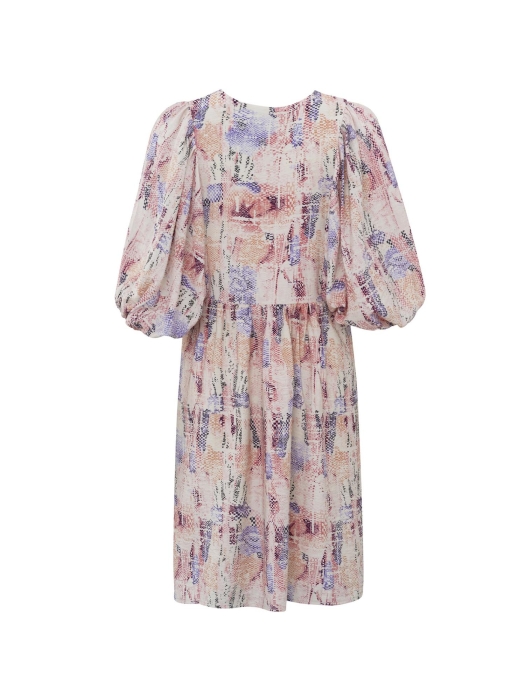 Yaya Printed dress w. ballon slv Flamingo plume pink dessin