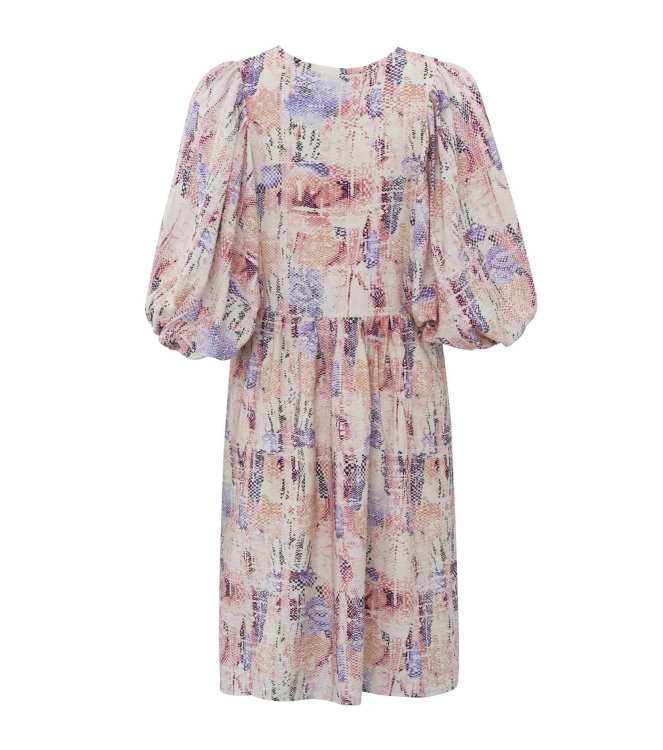 Yaya Printed dress w. ballon slv Flamingo plume pink dessin