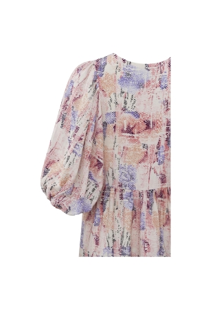 Yaya Printed dress w. ballon slv Flamingo plume pink dessin