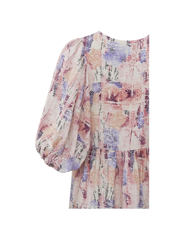 Yaya Printed dress w. ballon slv Flamingo plume pink dessin