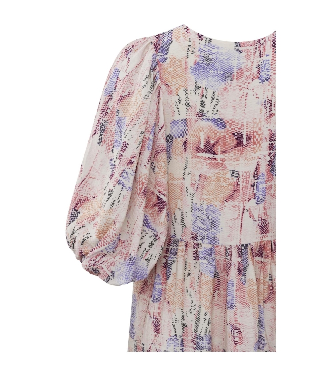 Yaya Printed dress w. ballon slv Flamingo plume pink dessin