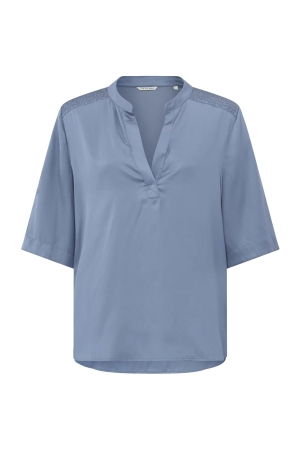 Yaya Satin v-neck top w. smock and Infinity blue