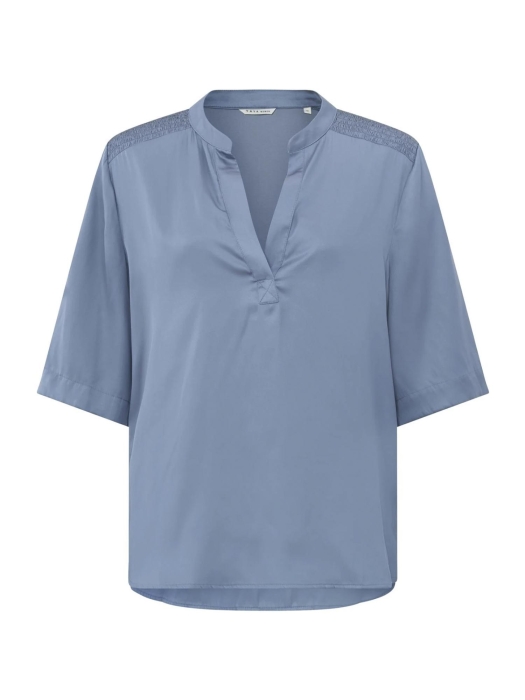 Yaya Satin v-neck top w. smock and Infinity blue