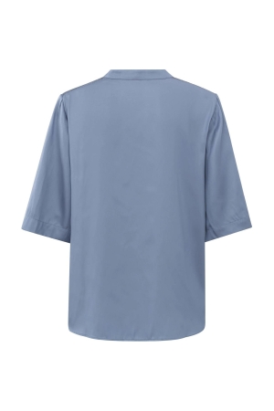 Yaya Satin v-neck top w. smock and Infinity blue