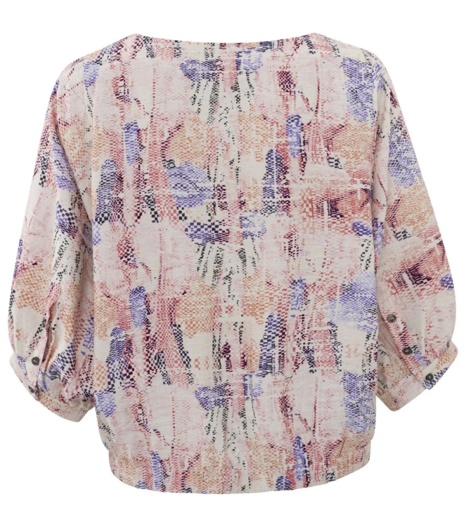 Yaya Printed batwing boatneck top Flamingo plume pink dessin