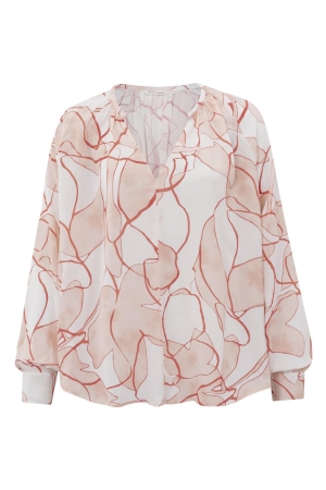 Yaya V-neck woven print top Pale blush pink dessin