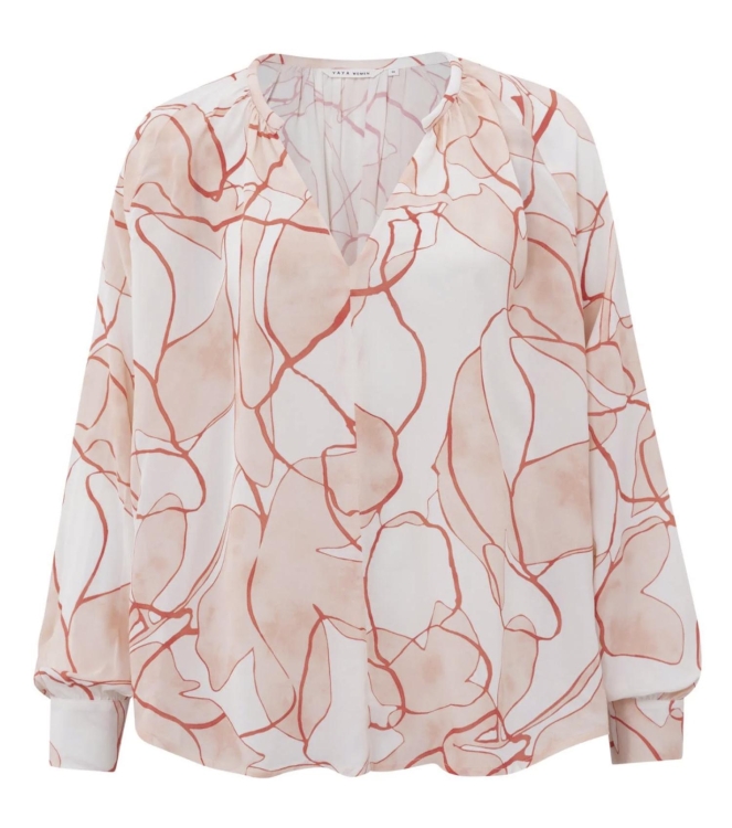 Yaya V-neck woven print top Pale blush pink dessin