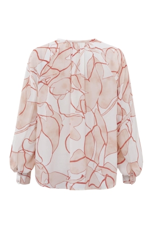 Yaya V-neck woven print top Pale blush pink dessin