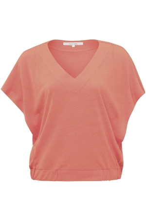Yaya V-neck top with elastic waistb Peach echo orange