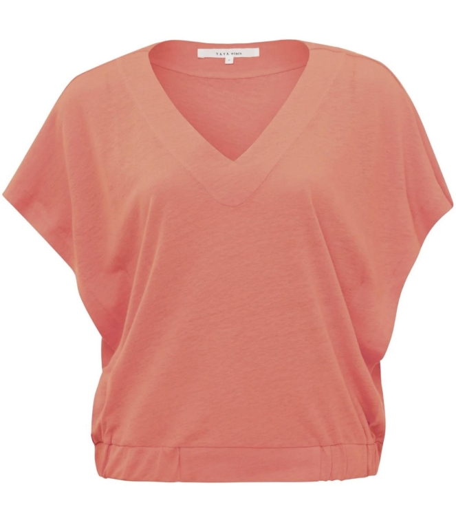 Yaya V-neck top with elastic waistb Peach echo orange