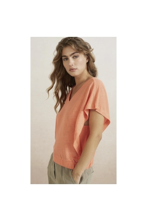 Yaya V-neck top with elastic waistb Peach echo orange