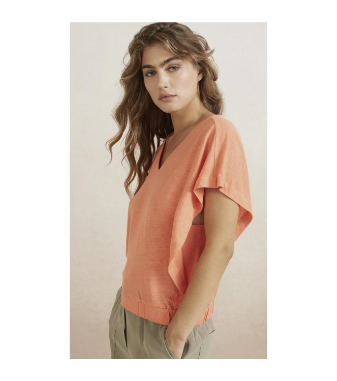 Yaya V-neck top with elastic waistb Peach echo orange
