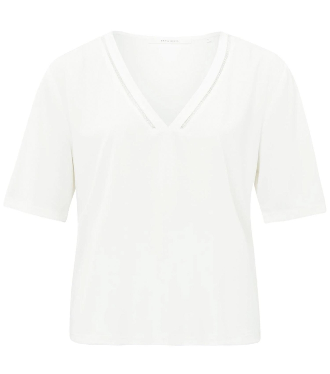 Yaya T-shirt with tape neckline Off White