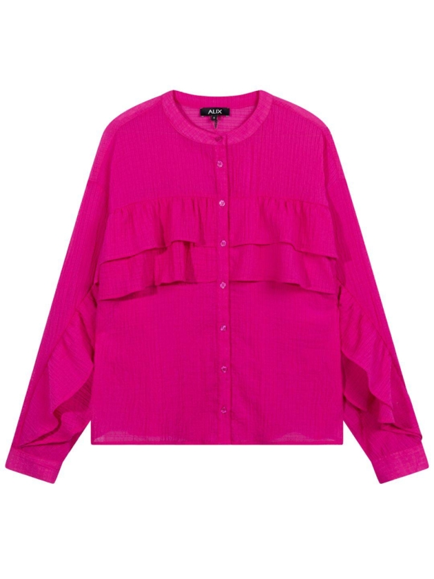Alix the Label ladies woven structured chiffon ruffle blouse 320 magenta pink