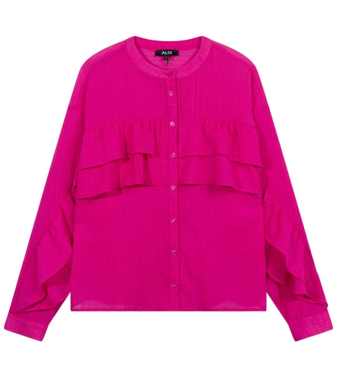Alix the Label ladies woven structured chiffon ruffle blouse 320 magenta pink