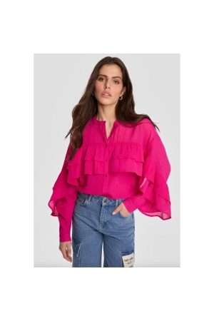 Alix the Label ladies woven structured chiffon ruffle blouse 320 magenta pink