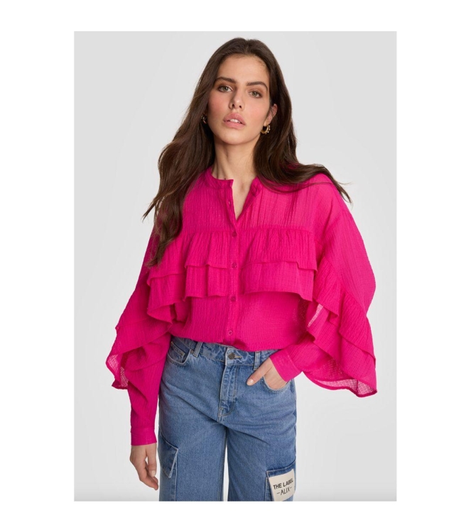 Alix the Label ladies woven structured chiffon ruffle blouse 320 magenta pink