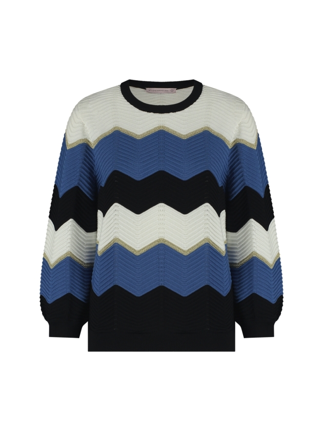 Studio Anneloes Isa zigzag ajour pullover 1163 off white/denim