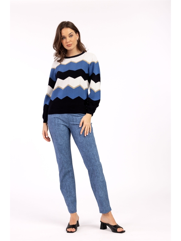 Studio Anneloes Isa zigzag ajour pullover 1163 off white/denim