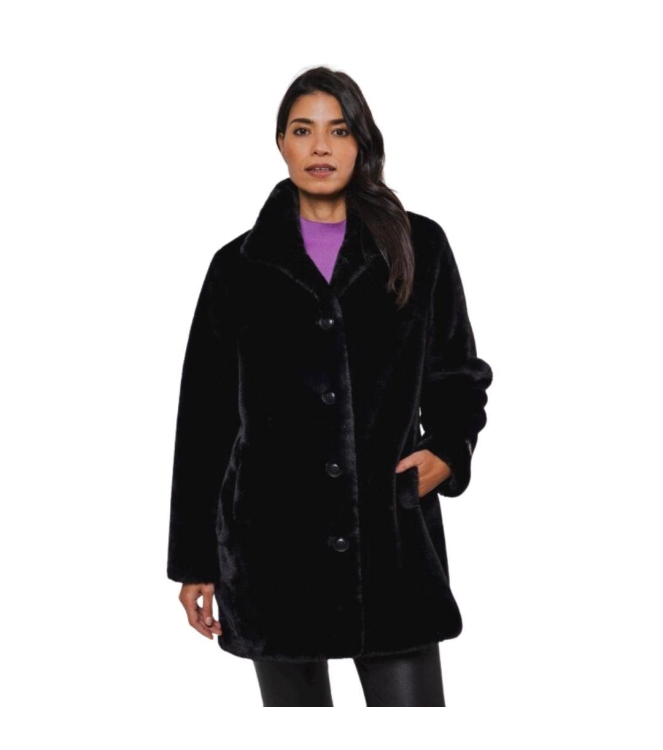 Rino en Pelle Single breasted fake fur coat 9900 black