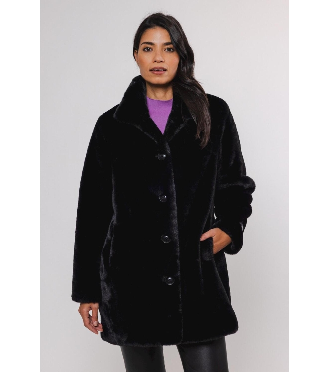 Rino en Pelle Single breasted fake fur coat 9900 black