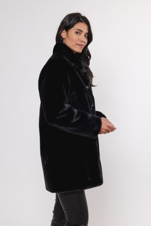 Rino en Pelle Single breasted fake fur coat 9900 black