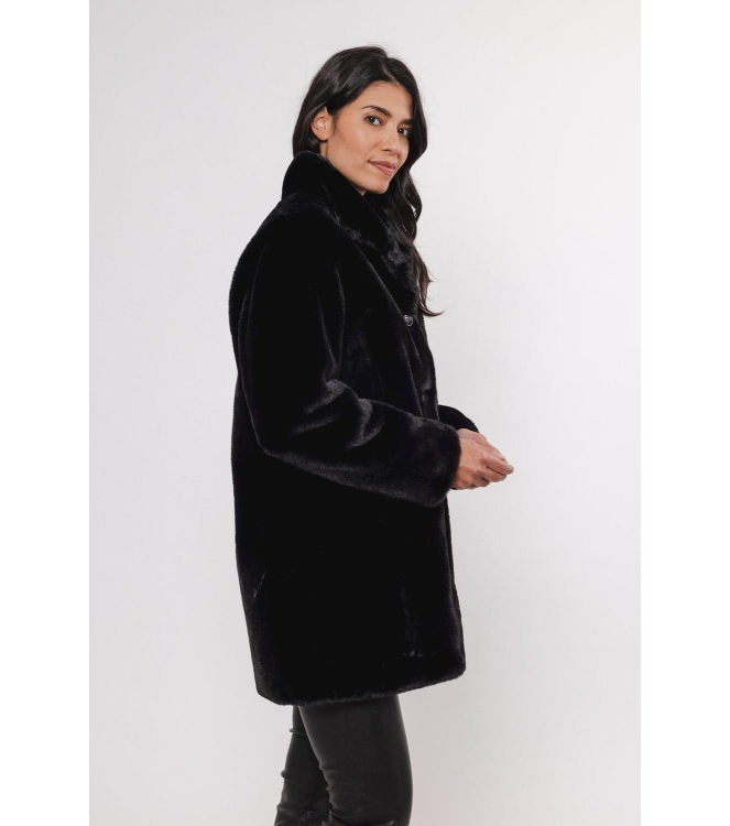 Rino en Pelle Single breasted fake fur coat 9900 black