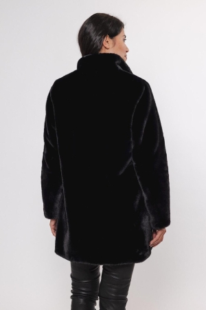 Rino en Pelle Single breasted fake fur coat 9900 black