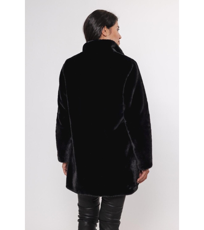 Rino en Pelle Single breasted fake fur coat 9900 black