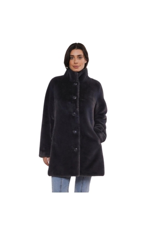 Rino en Pelle Single breasted fake fur coat 10670 graphite