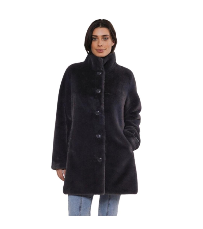 Rino en Pelle Single breasted fake fur coat 10670 graphite