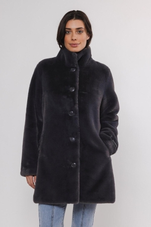 Rino en Pelle Single breasted fake fur coat 10670 graphite