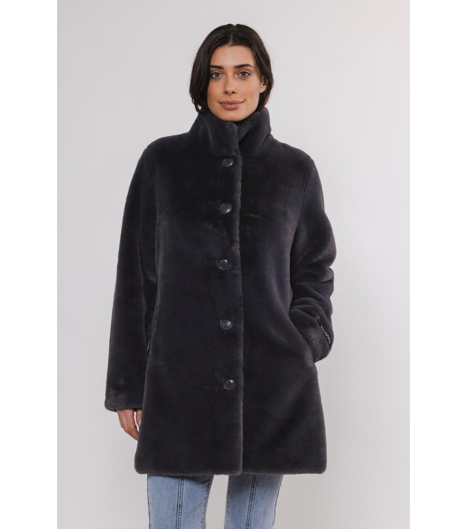 Rino en Pelle Single breasted fake fur coat 10670 graphite
